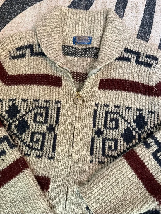 Vtg 70s Pendleton High Grade Western Wear Wool Cowichan Lebowski Dude Sweater M - Picture 2 of 5